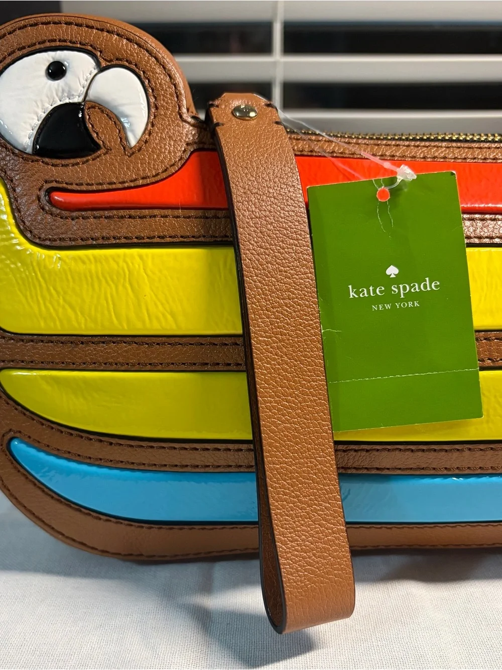 kate spade Colorblock Macaw Parrot Wristlet/Clutch in Orange, Yellow, Blue & Tan